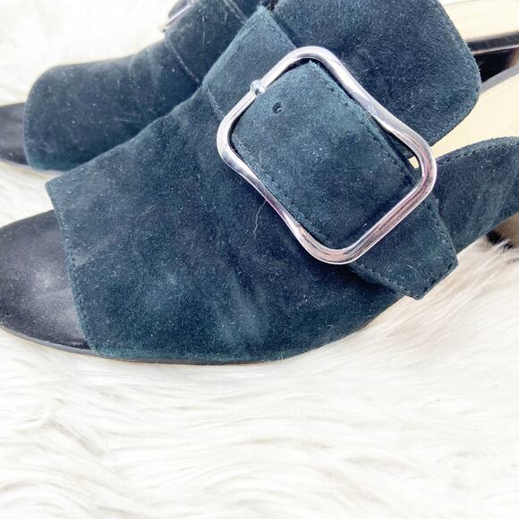 Marc Fisher 9 M Womens Black Suede Rima Buckle Slide Mule Mirror Heels Sandals - Picture 6 of 13